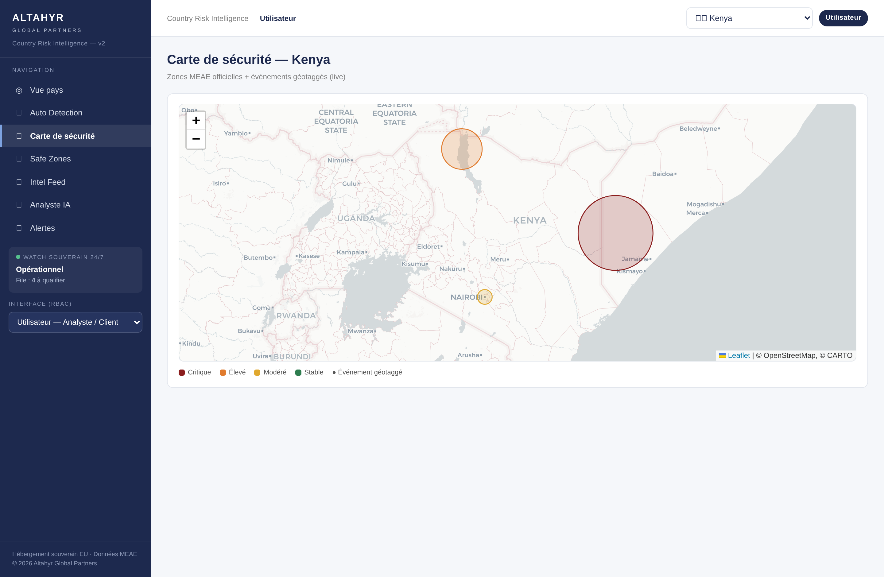 Atlas : carte de sécurité et flux de renseignement
